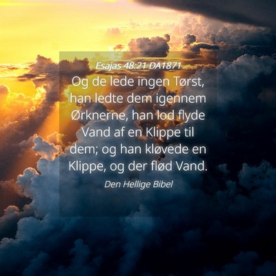 Picture 04 - Esajas 48:21 DA1871 - Og de lede ingen Tørst, han ledte dem igennem - Bible Verse Picture