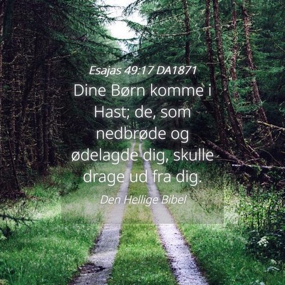 Picture 04 - Esajas 49:17 DA1871 - Dine Børn komme i Hast; de, som nedbrøde og - Bible Verse Picture