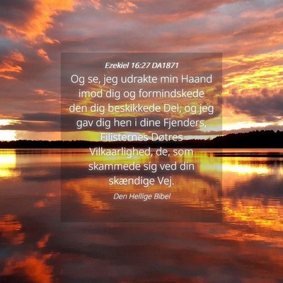 Picture 04 - Ezekiel 16:27 DA1871 - Og se, jeg udrakte min Haand imod dig og - Bible Verse Picture