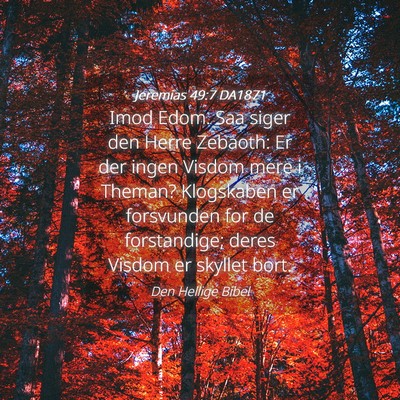 Picture 04 - Jeremias 49:7 DA1871 - Imod Edom. Saa siger den Herre Zebaoth: Er der - Bible Verse Picture