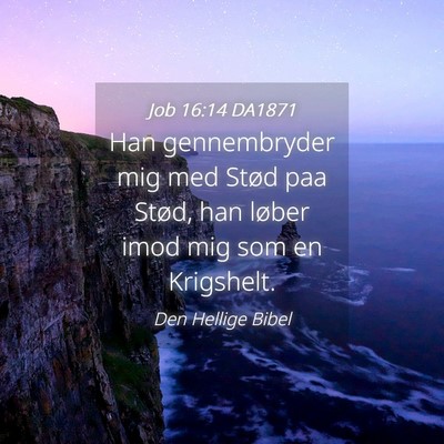 Picture 04 - Job 16:14 DA1871 - Han gennembryder mig med Stød paa Stød, han - Bible Verse Picture