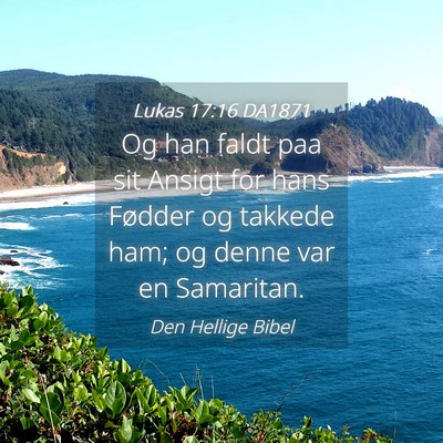 Picture 04 - Lukas 17:16 DA1871 - Og han faldt paa sit Ansigt for hans Fødder og - Bible Verse Picture