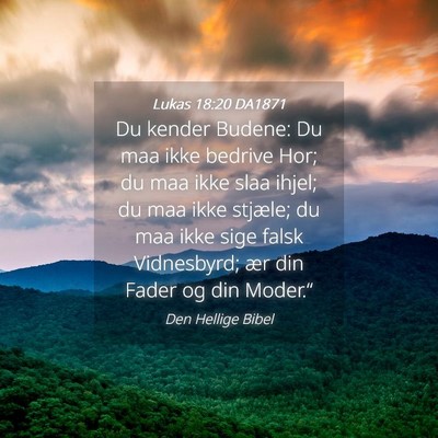 Picture 04 - Lukas 18:20 DA1871 - Du kender Budene: Du maa ikke bedrive Hor; du maa - Bible Verse Picture