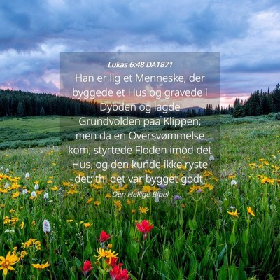 Picture 04 - Lukas 6:48 DA1871 - Han er lig et Menneske, der byggede et Hus og - Bible Verse Picture