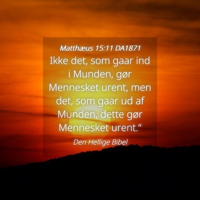 Picture 04 - Matthæus 15:11 DA1871 - Ikke det, som gaar ind i Munden, gør Mennesket - Bible Verse Picture