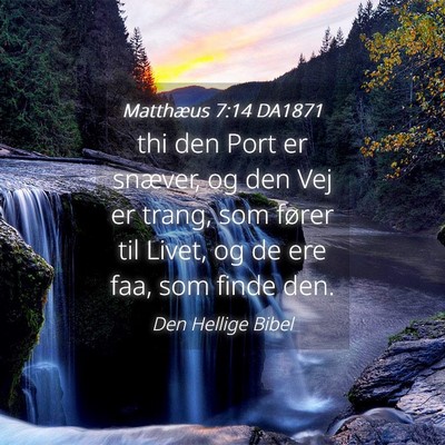 Picture 04 - Matthæus 7:14 DA1871 - thi den Port er snæver, og den Vej er trang, som - Bible Verse Picture