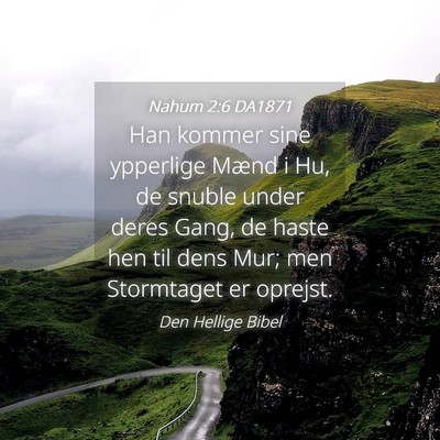 Picture 04 - Nahum 2:6 DA1871 - Han kommer sine ypperlige Mænd i Hu, de snuble - Bible Verse Picture