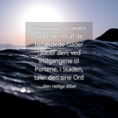 Picture 04 - Ordsprogene 1:21 DA1871 - paa Hjørnet af de befærdede Gader raaber den; - Bible Verse Picture