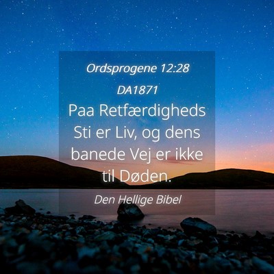 Picture 04 - Ordsprogene 12:28 DA1871 - Paa Retfærdigheds Sti er Liv, og dens banede Vej - Bible Verse Picture