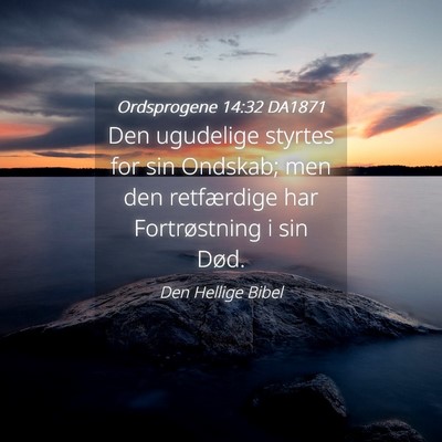 Picture 04 - Ordsprogene 14:32 DA1871 - Den ugudelige styrtes for sin Ondskab; men den - Bible Verse Picture