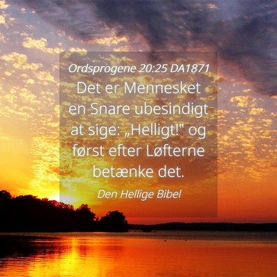 Picture 04 - Ordsprogene 20:25 DA1871 - Det er Mennesket en Snare ubesindigt at sige: - Bible Verse Picture