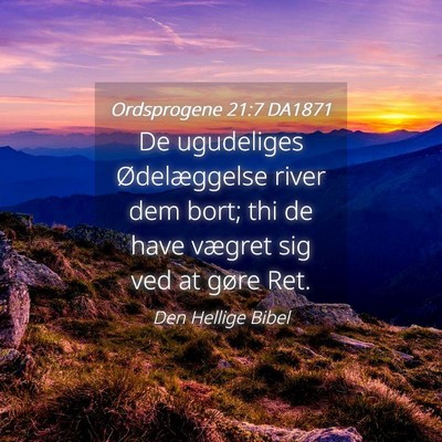 Picture 04 - Ordsprogene 21:7 DA1871 - De ugudeliges Ødelæggelse river dem bort; thi - Bible Verse Picture