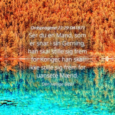 Picture 04 - Ordsprogene 22:29 DA1871 - Ser du en Mand, som er snar i sin Gerning, han - Bible Verse Picture