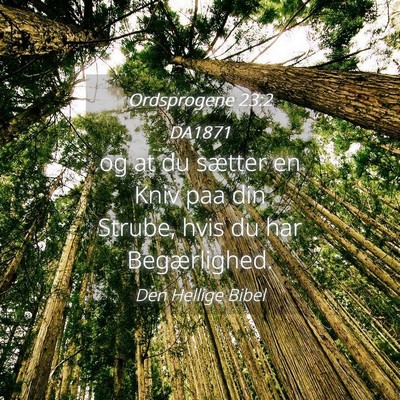 Picture 04 - Ordsprogene 23:2 DA1871 - og at du sætter en Kniv paa din Strube, hvis du - Bible Verse Picture