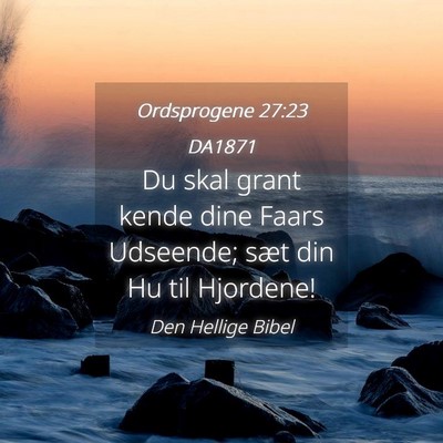 Picture 04 - Ordsprogene 27:23 DA1871 - Du skal grant kende dine Faars Udseende; sæt din - Bible Verse Picture