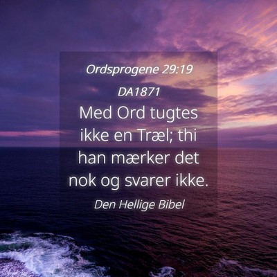 Picture 04 - Ordsprogene 29:19 DA1871 - Med Ord tugtes ikke en Træl; thi han mærker det - Bible Verse Picture