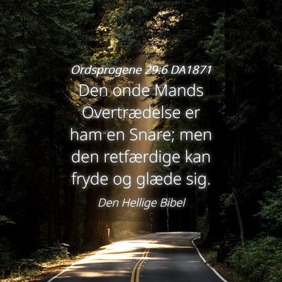 Picture 04 - Ordsprogene 29:6 DA1871 - Den onde Mands Overtrædelse er ham en Snare; men - Bible Verse Picture