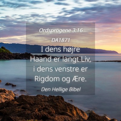 Picture 04 - Ordsprogene 3:16 DA1871 - I dens højre Haand er langt Liv, i dens venstre - Bible Verse Picture