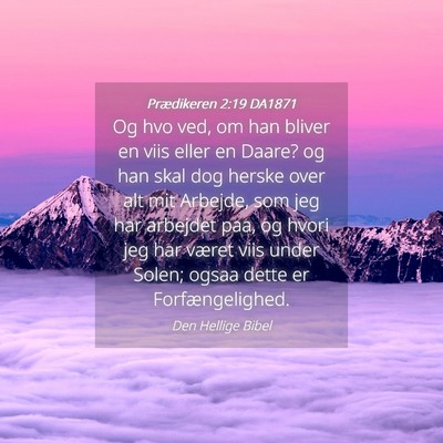 Picture 04 - Prædikeren 2:19 DA1871 - Og hvo ved, om han bliver en viis eller en Daare? - Bible Verse Picture