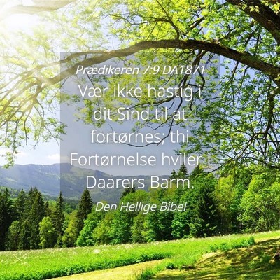 Picture 04 - Prædikeren 7:9 DA1871 - Vær ikke hastig i dit Sind til at fortørnes; - Bible Verse Picture