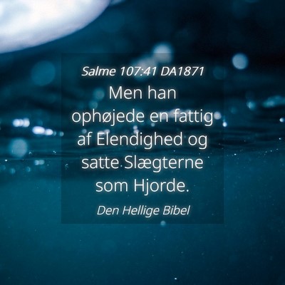 Picture 04 - Salme 107:41 DA1871 - Men han ophøjede en fattig af Elendighed og - Bible Verse Picture