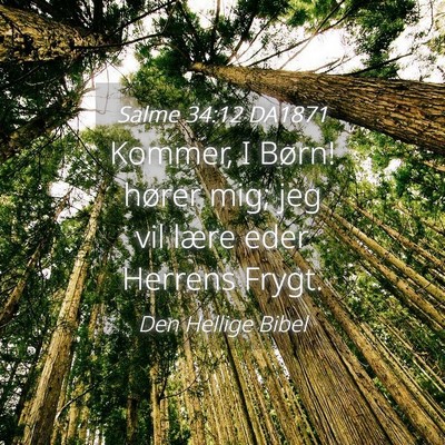 Picture 04 - Salme 34:12 DA1871 - Kommer, I Børn! hører mig; jeg vil lære eder - Bible Verse Picture