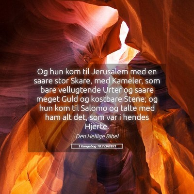 Picture 05 - 1 Kongebog 10:2 DA1871 - Og hun kom til Jerusalem med en saare stor Skare, - Bible Verse Picture