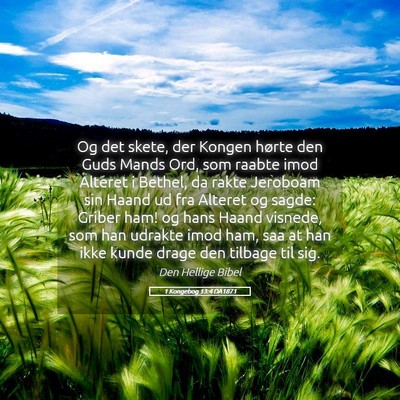 Picture 05 - 1 Kongebog 13:4 DA1871 - Og det skete, der Kongen hørte den Guds Mands - Bible Verse Picture