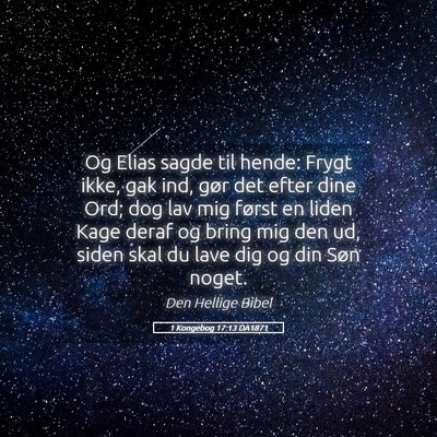 Picture 05 - 1 Kongebog 17:13 DA1871 - Og Elias sagde til hende: Frygt ikke, gak ind, - Bible Verse Picture