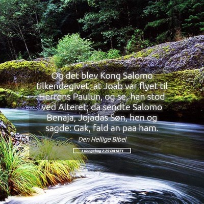 Picture 05 - 1 Kongebog 2:29 DA1871 - Og det blev Kong Salomo tilkendegivet, at Joab - Bible Verse Picture
