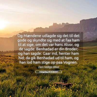 Picture 05 - 1 Kongebog 20:33 DA1871 - Og Mændene udlagde sig det til det gode og - Bible Verse Picture