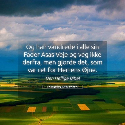 Picture 05 - 1 Kongebog 22:43 DA1871 - Og han vandrede i alle sin Fader Asas Veje og veg - Bible Verse Picture