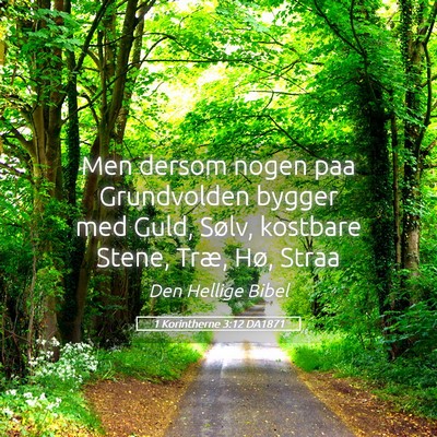 Picture 05 - 1 Korintherne 3:12 DA1871 - Men dersom nogen paa Grundvolden bygger med Guld, - Bible Verse Picture