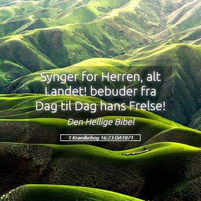 Picture 05 - 1 Krønikebog 16:23 DA1871 - Synger for Herren, alt Landet! bebuder fra Dag - Bible Verse Picture