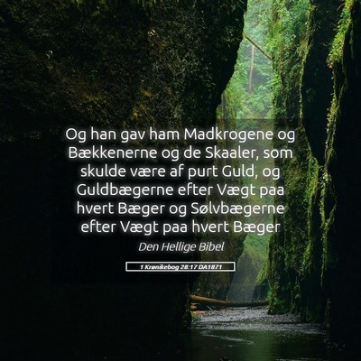 Picture 05 - 1 Krønikebog 28:17 DA1871 - Og han gav ham Madkrogene og Bækkenerne og de - Bible Verse Picture