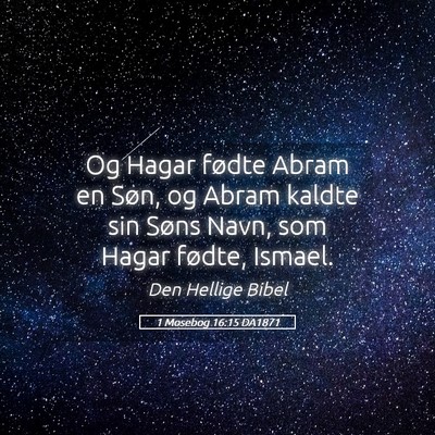 Picture 05 - 1 Mosebog 16:15 DA1871 - Og Hagar fødte Abram en Søn, og Abram kaldte - Bible Verse Picture