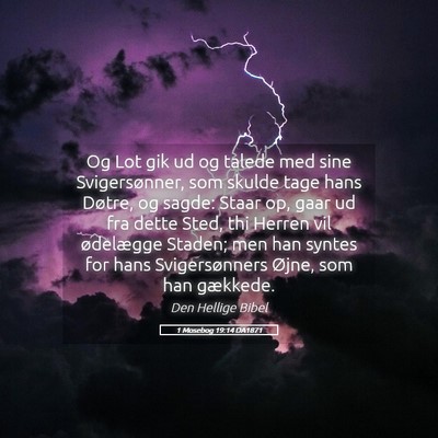 Picture 05 - 1 Mosebog 19:14 DA1871 - Og Lot gik ud og talede med sine Svigersønner, - Bible Verse Picture