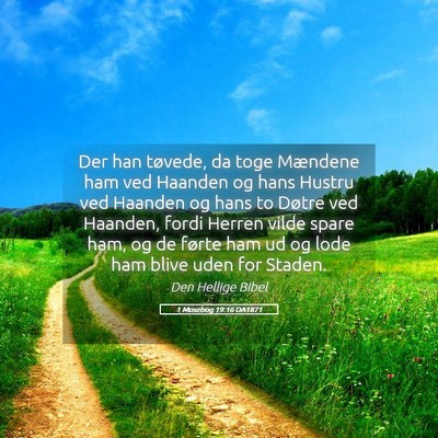 Picture 05 - 1 Mosebog 19:16 DA1871 - Der han tøvede, da toge Mændene ham ved Haanden - Bible Verse Picture