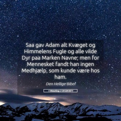Picture 05 - 1 Mosebog 2:20 DA1871 - Saa gav Adam alt Kvæget og Himmelens Fugle og - Bible Verse Picture