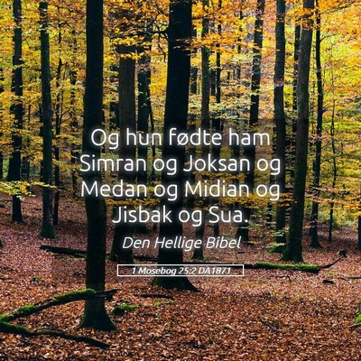 Picture 05 - 1 Mosebog 25:2 DA1871 - Og hun fødte ham Simran og Joksan og Medan og - Bible Verse Picture