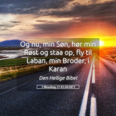 Picture 05 - 1 Mosebog 27:43 DA1871 - Og nu, min Søn, hør min Røst og staa op, fly - Bible Verse Picture