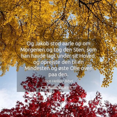 Picture 05 - 1 Mosebog 28:18 DA1871 - Og Jakob stod aarle op om Morgenen og tog den - Bible Verse Picture