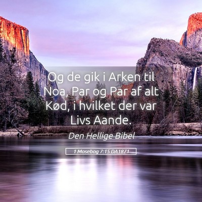 Picture 05 - 1 Mosebog 7:15 DA1871 - Og de gik i Arken til Noa, Par og Par af alt - Bible Verse Picture