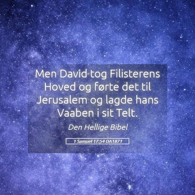 Picture 05 - 1 Samuel 17:54 DA1871 - Men David tog Filisterens Hoved og førte det til - Bible Verse Picture