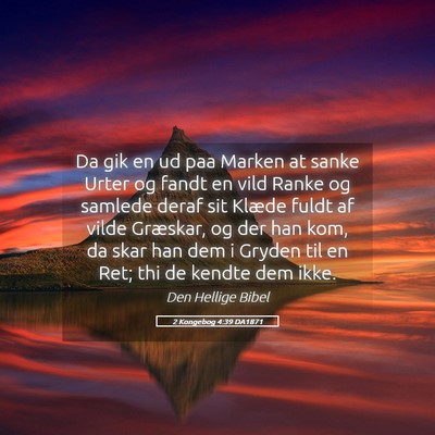 Picture 05 - 2 Kongebog 4:39 DA1871 - Da gik en ud paa Marken at sanke Urter og fandt - Bible Verse Picture