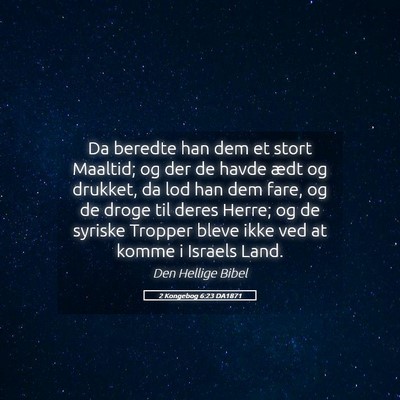 Picture 05 - 2 Kongebog 6:23 DA1871 - Da beredte han dem et stort Maaltid; og der de - Bible Verse Picture