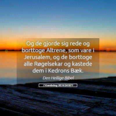 Picture 05 - 2 Krønikebog 30:14 DA1871 - Og de gjorde sig rede og borttoge Altrene, som - Bible Verse Picture