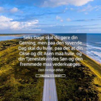 Picture 05 - 2 Mosebog 23:12 DA1871 - Seks Dage skal du gøre din Gerning, men paa den - Bible Verse Picture