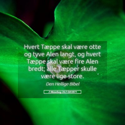 Picture 05 - 2 Mosebog 26:2 DA1871 - Hvert Tæppe skal være otte og tyve Alen langt, - Bible Verse Picture