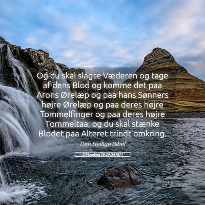 Picture 05 - 2 Mosebog 29:20 DA1871 - Og du skal slagte Væderen og tage af dens Blod - Bible Verse Picture